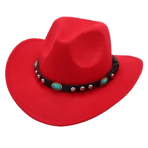 Cappello da cowboy in feltro rosso per bambini con fascia in pelle e pietre turchesi