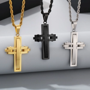 Cross pendant stainless steel necklaces in gold black and silver colors hip hop style