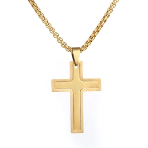 Goldene zweilagige Kreuz-Halskette aus Edelstahl mit Metall-Gliederkette für Damen