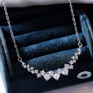 Elegant Copper Zirconia Smile Necklace Sparkling Arc Pendant Geometric Inlaid Fashion Jewelry For Women Everyday Banquet Gift
