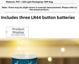 Detail of Christmas LED candle showing PVC material and LR44 battery compartment on base