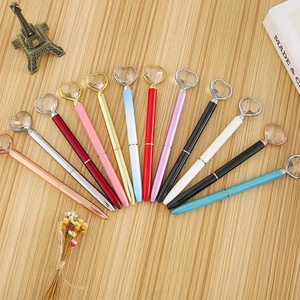 Heart Shaped Crystal Topped Metal Ballpoint Pen Elegant Writing Stationery For Office School Gift Sparkly Diamond Style