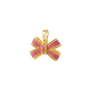 Chic pink enamel bow pendant with gold plating and sparkling crystals for necklaces