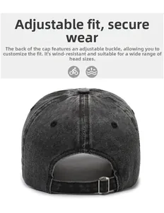 Detail of vintage washed grey baseball cap featuring an adjustable metal buckle back closure
