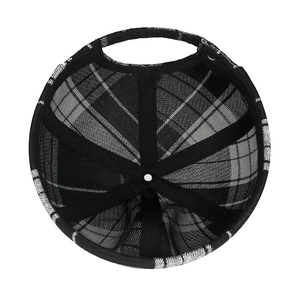 Classic black and white checkered docker hat interior with reinforced black trim