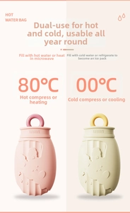 Dettaglio della borsa dell'acqua calda in silicone con coniglio e doppia funzione caldo-freddo