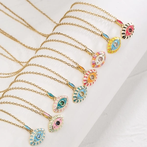 Evil Eye Pendant Necklace Copper Gold Plated Enamel Zircon Bohemian Trendy Jewelry For Women