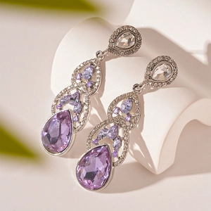 Purple Teardrop Dangle Earrings Alloy Rhinestone With 925 Sterling Silver Earring Post French Vintage For Women Luxury