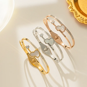 Lucky Gourd Bangle For Women Titanium Steel 18K Gold Plated Shell Zircon Double Layer Minimalist Luxury Jewelry