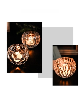 Detail showing honeycomb and ribbed glass textures on pumpkin-shaped candle holders