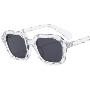 Fashionable square wave texture transparent sunglasses with dark lenses for men and women