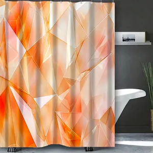 Rideau de douche moderne en polyester imperméable avec motif cristal géométrique orange 3D