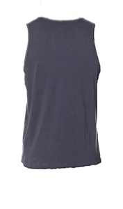 Rear view of men's charcoal gray sleeveless gym tank top with a racerback design