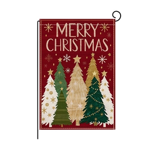 Red Merry Christmas garden flag with decorative trees and snowflakes for yard decor