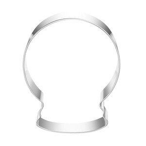Polished stainless steel snowflake globe cookie cutter detail on white background