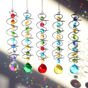 3D Rotating Spiral Suncatcher Wind Chime Crystal Ball Prism Rainbow Maker Metal Hanging Ornament Garden Decor