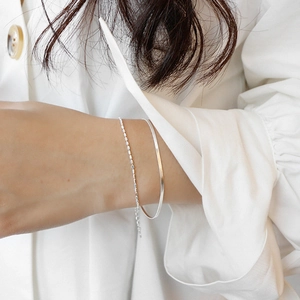 Minimalist S925 sterling silver double-layered beaded and snake chain bracelet for women