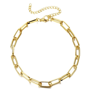 Polished gold paperclip chain necklace with lobster clasp and adjustable extension chain