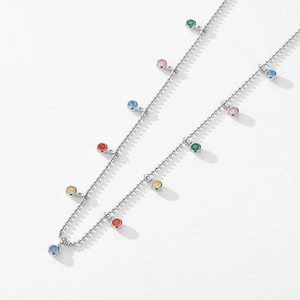 S925 silver necklace featuring a series of vibrant multi-colored zircon stone pendants