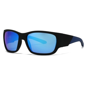 Klassische polarisierte Sport-Sonnenbrille mit mattem schwarzem Rahmen und blauen Gläsern