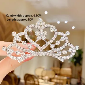 Pettine per capelli a corona con strass per bambine con motivi a cuore e lega d'argento