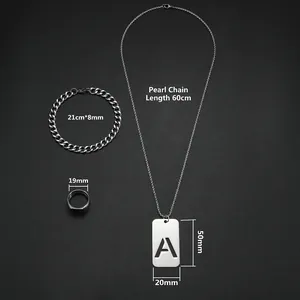 Schmuckset aus Titanstahl mit Buchstaben A Anhänger Kette Armband und Ring Set