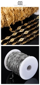 Detailed macro view of gold and silver textured oval link chains for DIY jewelry making