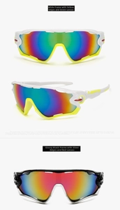 Detailed close-up of polarized cycling sunglasses with streamlined full-wrap frames