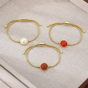 Bracelets chaîne serpent réglables avec perle, cornaline rouge et pierre de grès brun