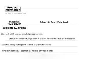 Detailed size and material specifications for the 925 silver lock pendant necklace