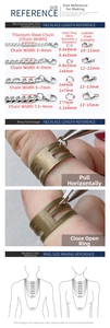 Size guide for stainless steel jump rings, lobster clasps, and necklace length references