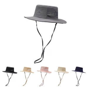 Outdoor Wide Brim Bucket Hat Quick Dry Polyester Breathable Mesh Sun Protection Adjustable Chin Strap Hiking Fishing