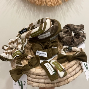 Plaid Striped Cotton Knitted Headband And Scrunchie Retro Forest Style Hair Accessories For Women Girls