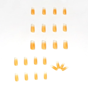 Faux ongles dégradés orange mat de forme carrée mi-longue, ensemble de 24 pièces