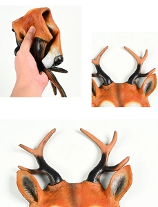 Detail shot showing flexible PU foam deer mask with realistic fur texture for parties