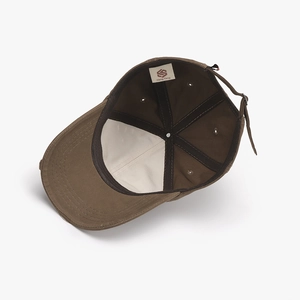 Deep brown canvas baseball cap with 3D embroidery and adjustable metal strap