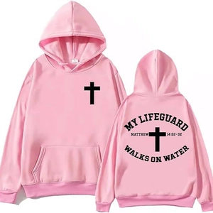 Sweat à capuche rose My Lifeguard Walks On Water avec croix et texte religieux
