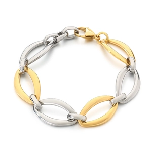 Two-tone gold and silver oval link chain bracelet in polished stainless steel for women