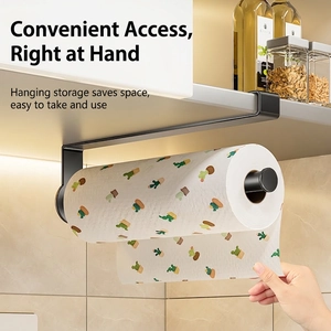 Under cabinet black metal paper towel holder for kitchen storage and roll paper hanging