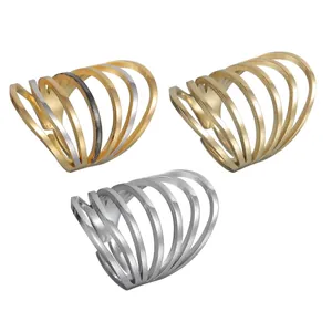 Stainless Steel Multi Layer Open Rings For Women 14K Gold Plated Geometric Hollow Out Adjustable Minimalist Jewelry