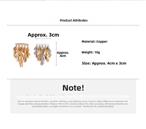 Detailed size chart for leaf tassel earrings made of copper measuring 4cm by 3cm