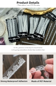 Macro detail of waterproof white lace PET stickers for vintage journaling decoration