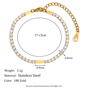 Minimalist 18K gold-plated stainless steel tennis bracelet with 3mm cubic zirconia stones