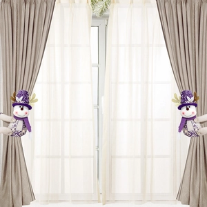 Pair of Christmas snowman curtain buckles with purple sequins for home holiday window decor