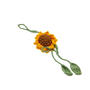 Handmade knitted double-layer sunflower pendant with green leaf for bags and car decor