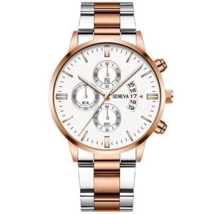 Detail of multi-functional men's steel watch with three-dial chronograph and date display