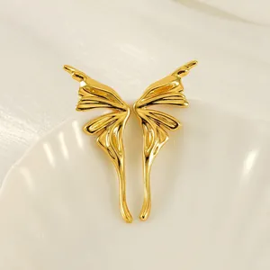 Butterfly Wing Earrings Stainless Steel 18K Gold Plated Liquid Metal Abstract Punk Style Fashion Jewelry For Women