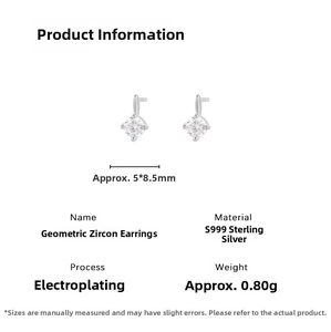 Detailed specs of S999 silver geometric zircon stud earrings with size and weight info