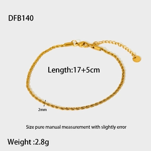Detailed view of 2mm twisted Figaro chain bracelet in 18K gold plated stainless steel