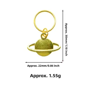 Golden Saturn hair pendant charm with ring showing dimensions 30mm height and 22mm width